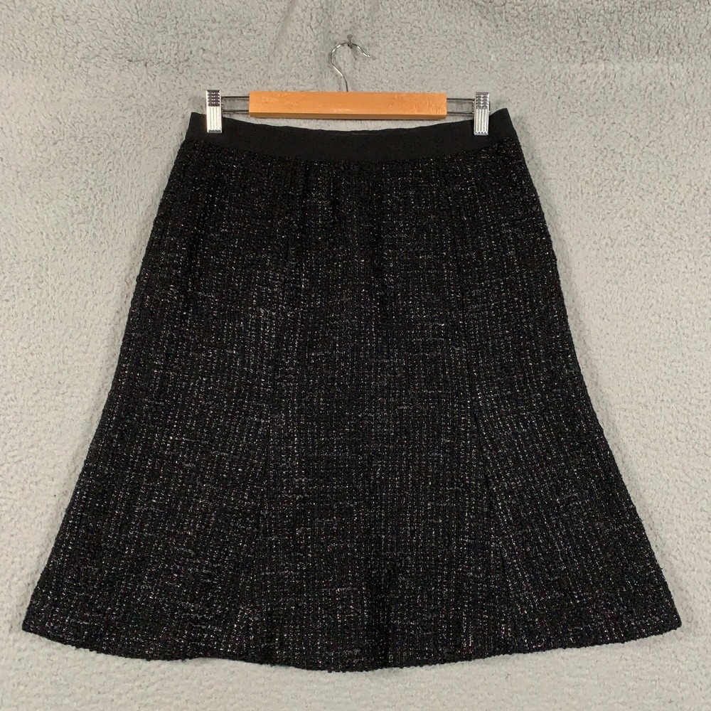 Giambattista Valli Tweed A-Line Skirt Womens IT 46 US L Black Metallic Wool Silk